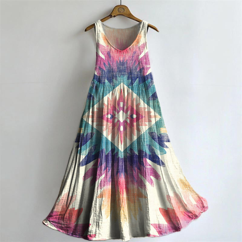 Women's Colorful Tattoo Pattern Art Print Round Neck Sleeveless Cotton