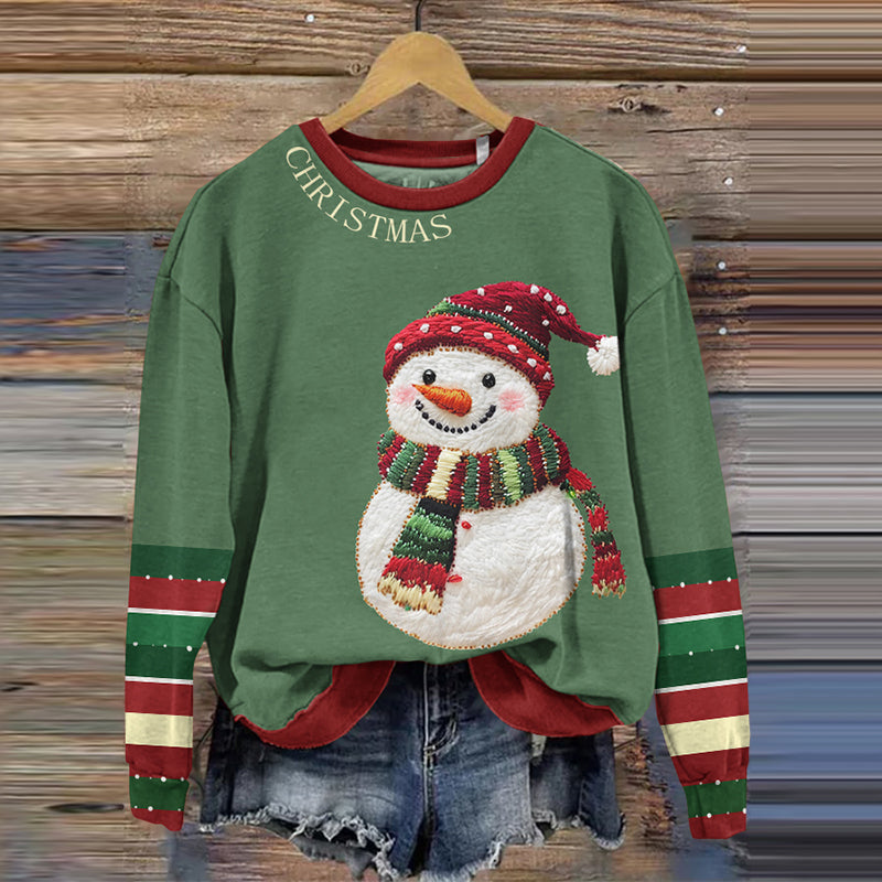 Comstylish Christmas Snowman Print Crew Neck Sweatshirt