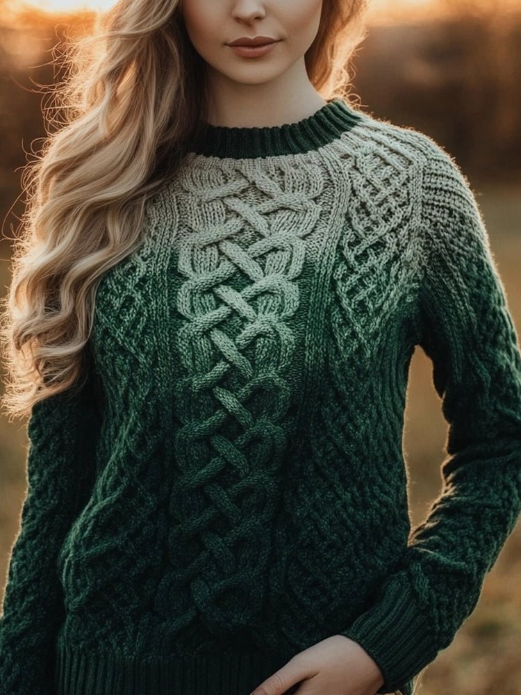 Retro Celtic Knot Knitted Gradient Chunky Cozy Sweater elevenforest