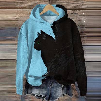 Abstract Black Cat Art Print Casual Hoodie elevenforest