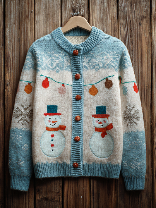 Comstylish Winter Cute Snowman Pattern Women's Knitted Warm Sweater Coat