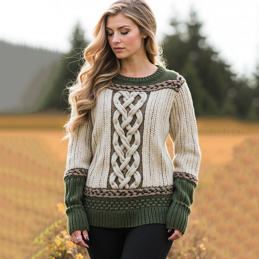 Women's Jacquard Contrast Cozy Aran Sweater elevenforest