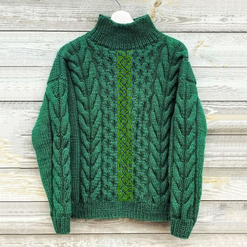 Women'S Celtic Knotted Creative Patchwork Aran Sweater elevenforest