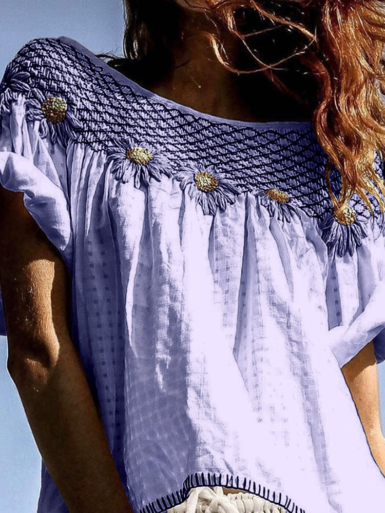 Vintage Sunflower Floral Art Cotton Linen Comfy Shirt artswardrobe