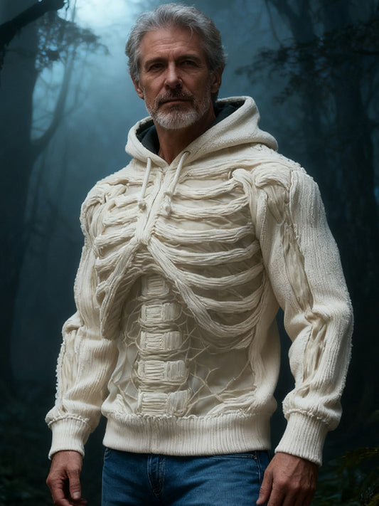 Men's Halloween Skeleton Embroidered Hooded Sweater artswardrobe