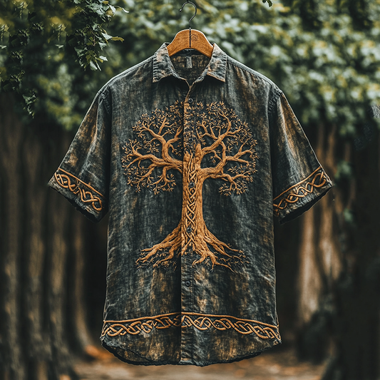 Men's Viking Mythology Tree Of Life Tie Dye Lapel Shirt artswardrobe