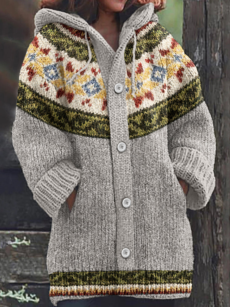 Vintage Tribal Icelandic Pattern Cardigan Sweater elevenforest