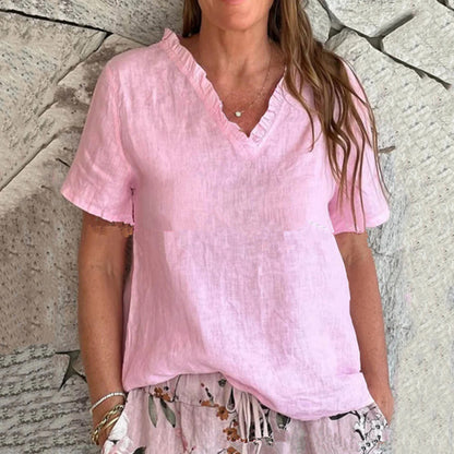 Women's Vintage Lace Cotton And Linen V-neck T-shirt artswardrobe