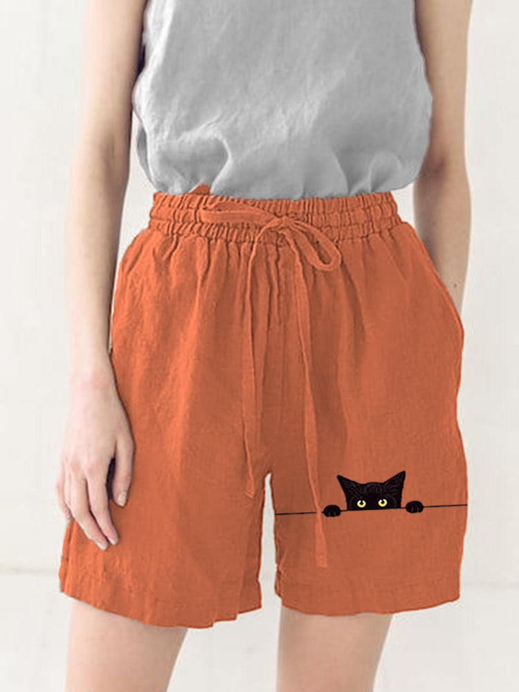 Comstylish Women's Casual Funny Black Cat Print Short Pants