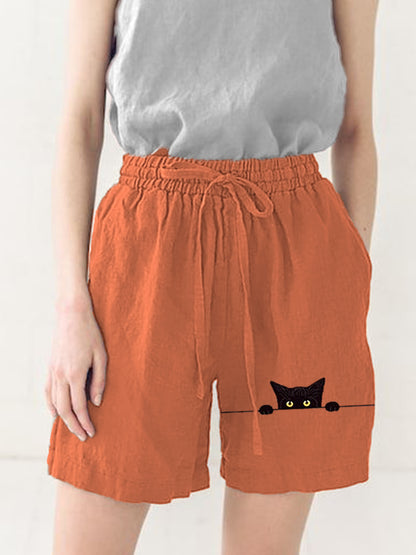 Comstylish Women's Casual Funny Black Cat Print Short Pants