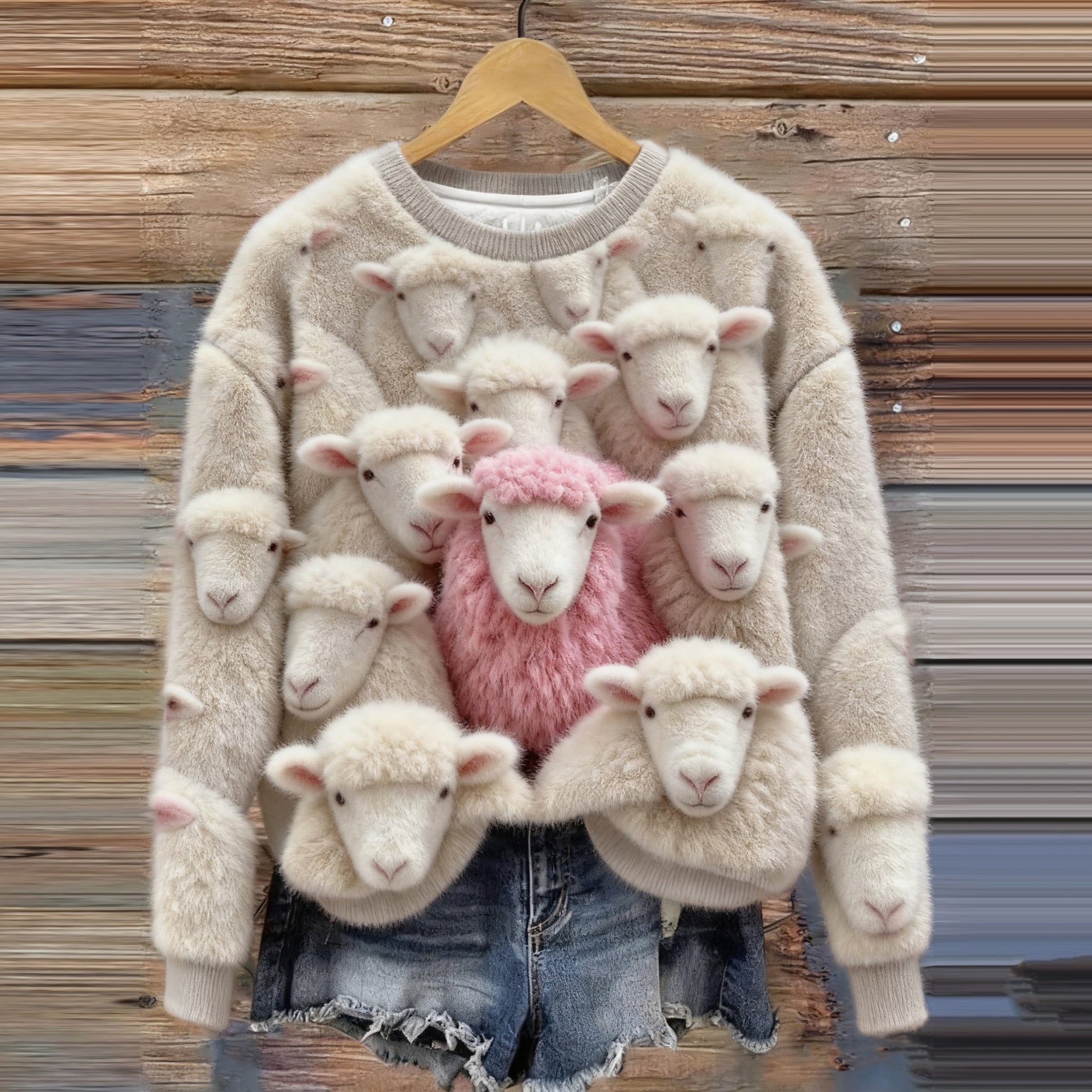 Cute Sheep Pattern Comfortable Plush Sweatshirt artswardrobe