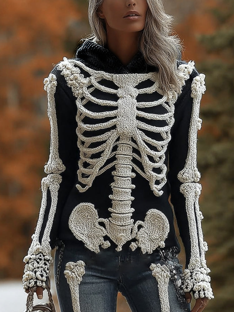 Women Halloween Skeleton Ancient Hooded Sweater artswardrobe