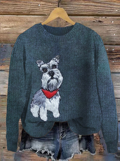 Comstylish Christmas Pet Dog Embroidered Women's Crew Neck Sweater