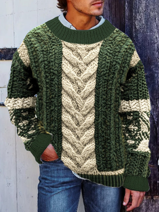 Twisted Floral Knit Pattern Vintage Men's Crew Neck Sweater elevenforest
