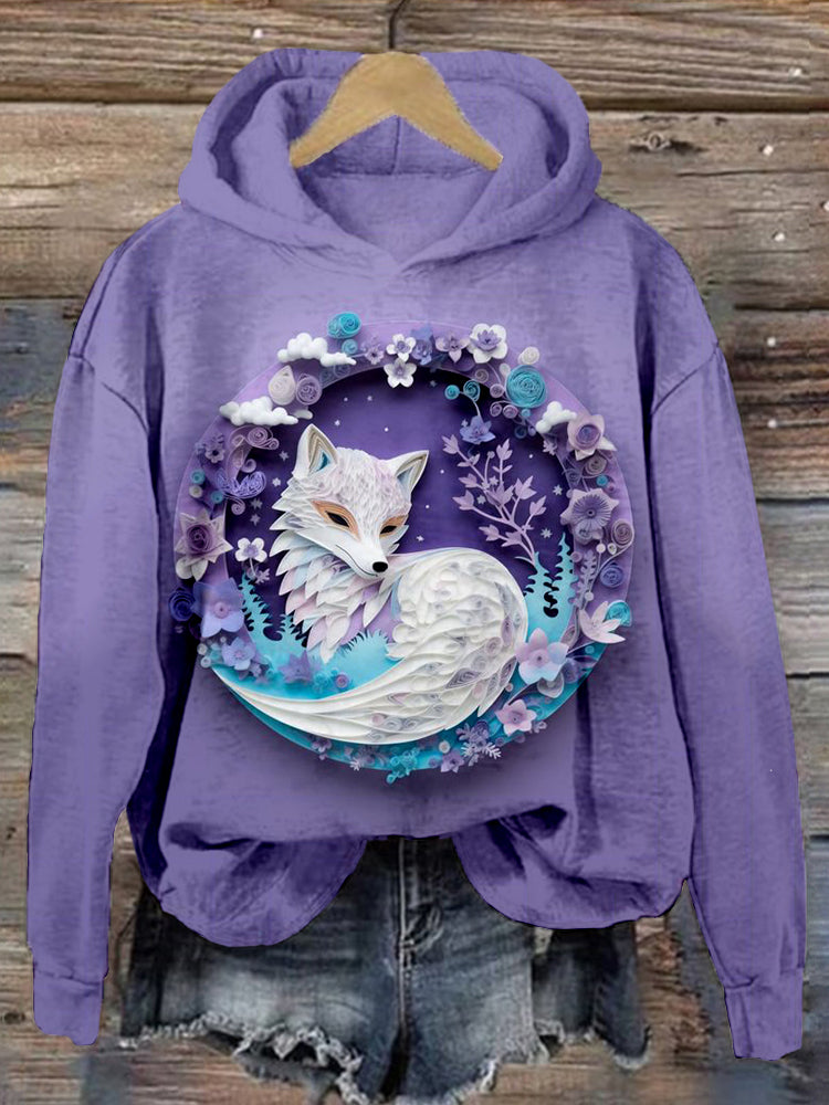 Papercraft Fox with Flowers Art Graphic Cozy Hoodie artswardrobe