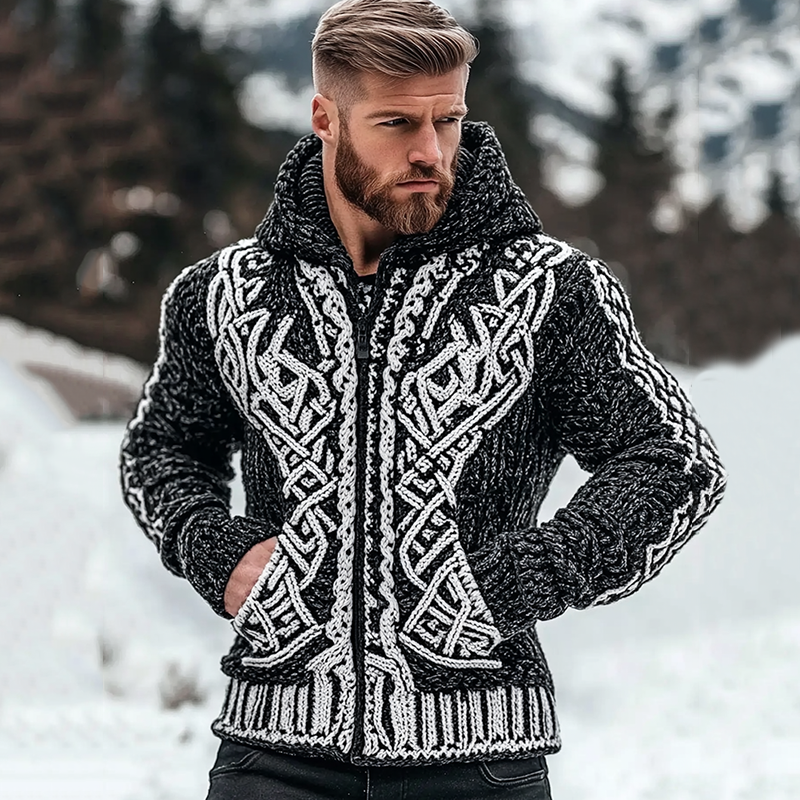 Men's Viking Celtic Pattern Cozy Zip And Pocket Hooded Sweater elevenforest