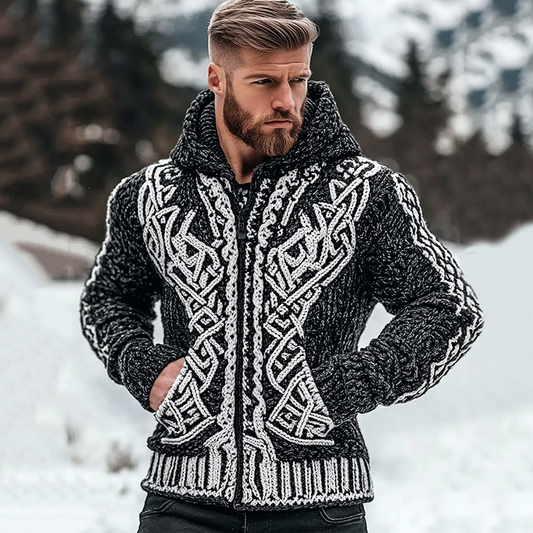 Men's Viking Celtic Pattern Cozy Zip And Pocket Hooded Sweater elevenforest