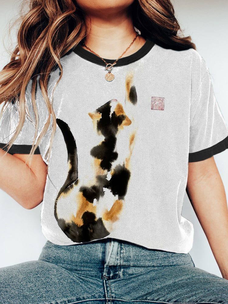 Funny Cat Print Women's Short Sleeve T-Shirt elevenforest