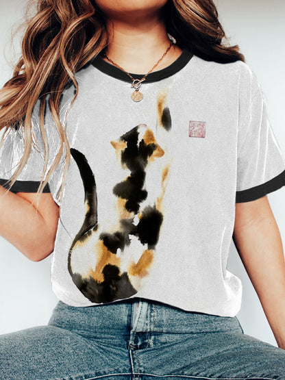 Funny Cat Print Women's Short Sleeve T-Shirt elevenforest