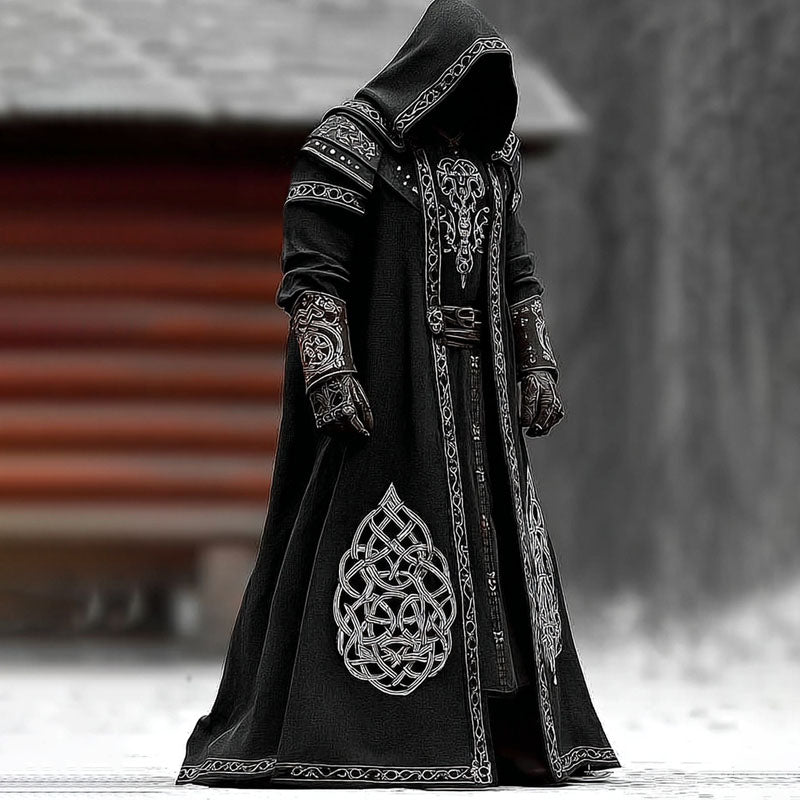 Men's Nordic Viking Style Celtic Knot Embroidered Hooded Cloak