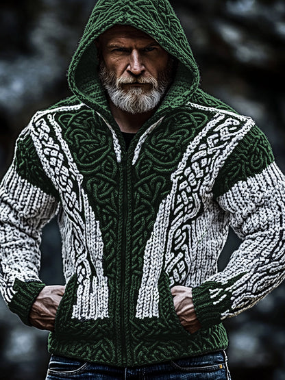Men's Vintage Celtic Knot Hooded Zip Up Sweater elevenforest