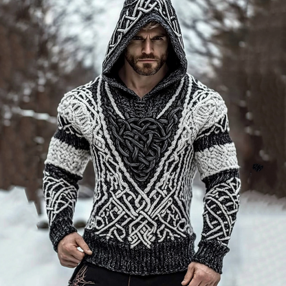 Men's Viking Jacquard Inspired Celtic Hooded Sweater elevenforest