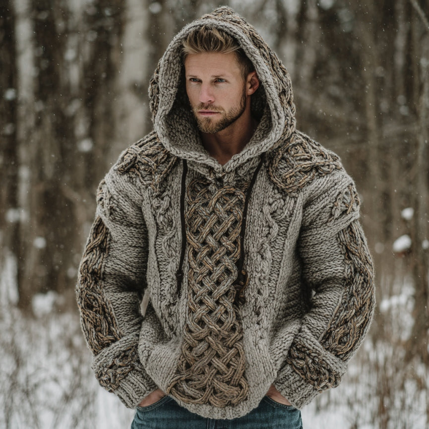 Men's Retro Celtic Knot Art Warm Hooded Sweater artswardrobe