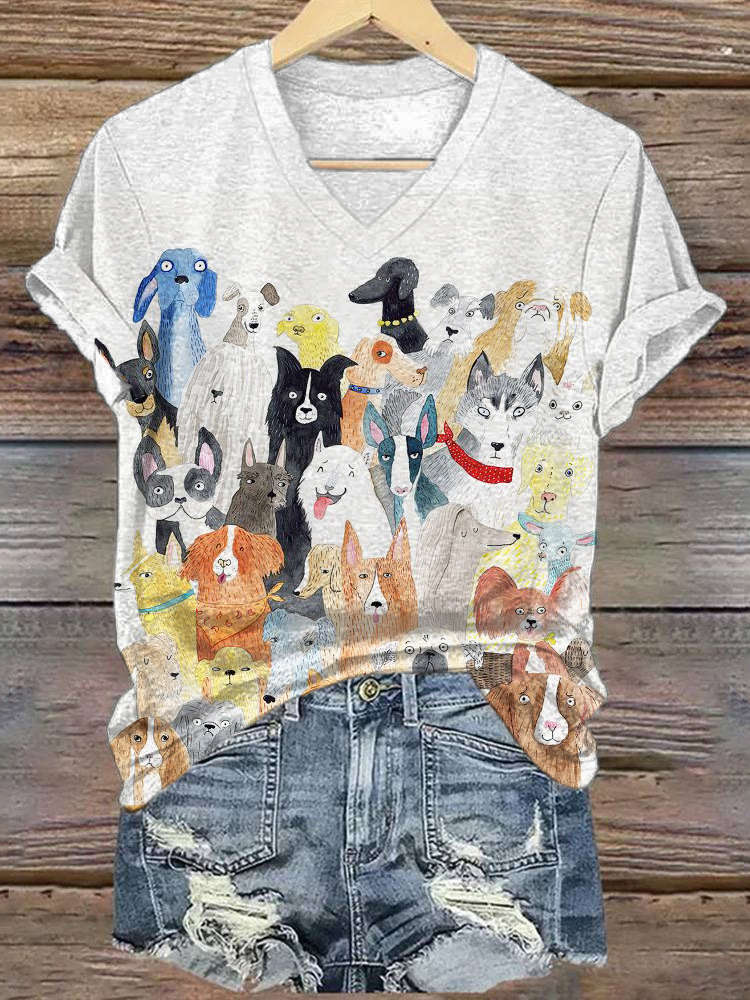 Comstylish Watercolor Pet Dog Fun Animal Print T-shirt