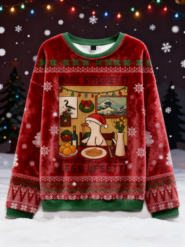 Comstylish Goose Less Upsetti, More Spaghetti – The Holiday Mantra Ugly Flannel Sweater