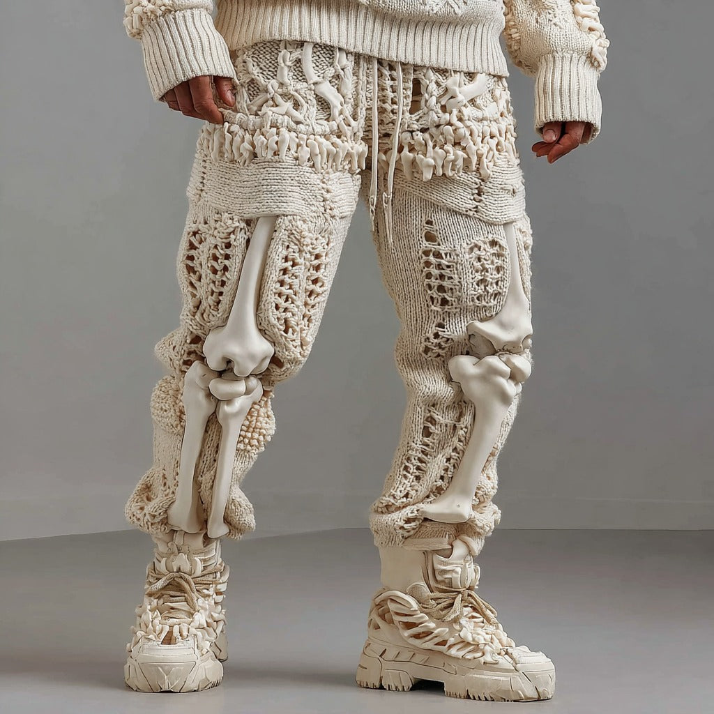 Men's Vintage Halloween Skeleton Art Knit Pants artswardrobe