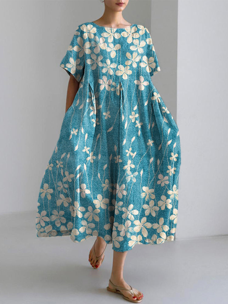 Floral Print Linen Blend Casual Cozy Dress
