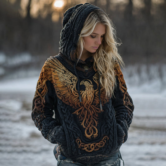 Women's Celtic Knot Myth Phoenix Embroidered Hooded Sweater elevenforest