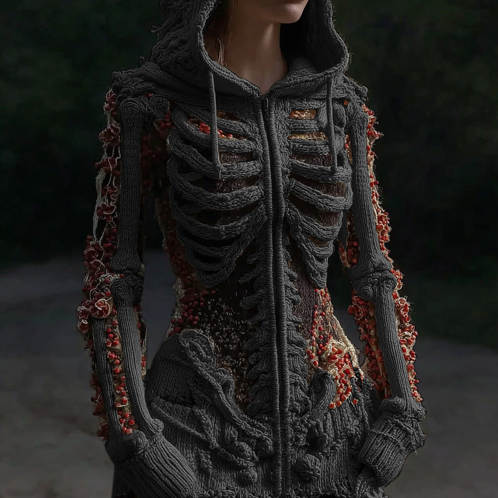 Women's Halloween Anatomy Art Colorblock Knit Zipper Cardigan Sweater artswardrobe