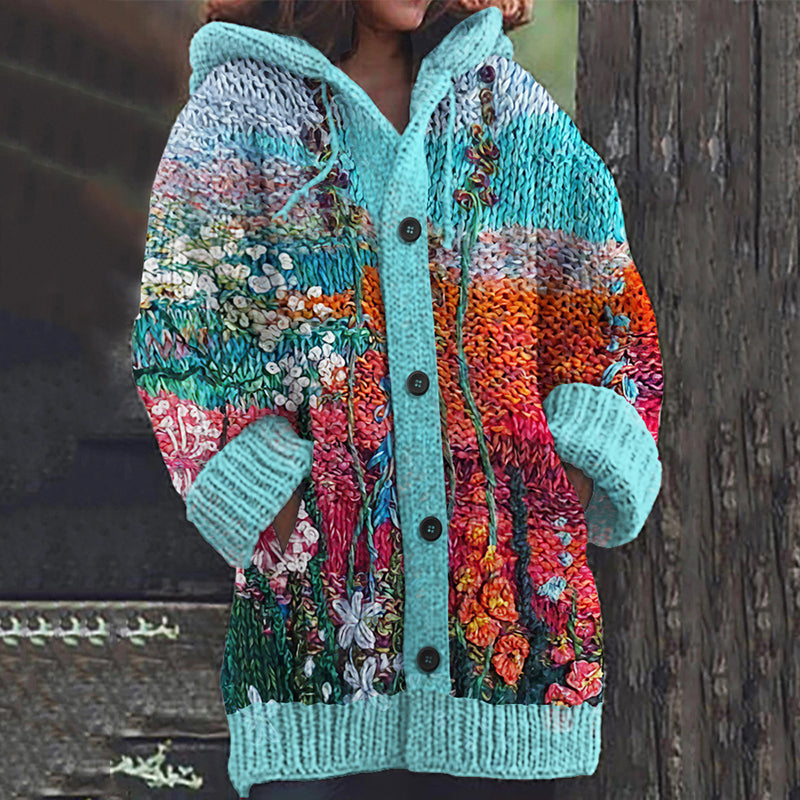 Vintage Floral Embroidery Hooded Cardigan Sweater elevenforest