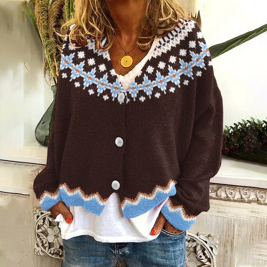 Vintage Contrast Line Jacquard V Neck Cozy Sweater elevenforest