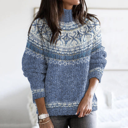 Vintage Fairman Island Geometric Pattern Contrast Turtleneck Sweater elevenforest