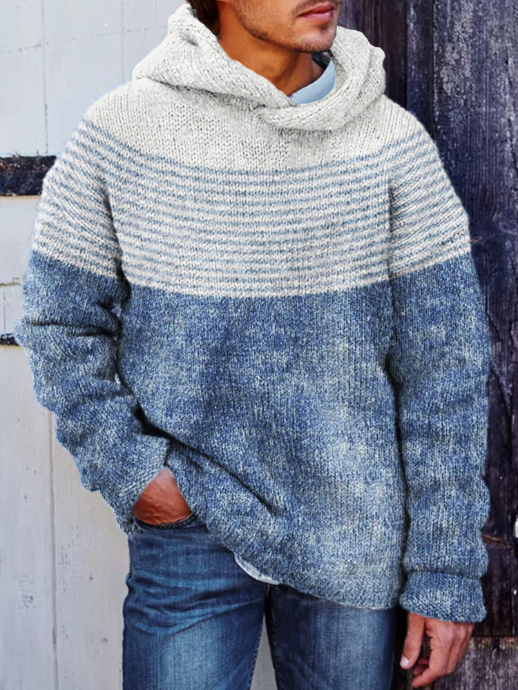 Men's Sailor Inspired Striped Contrast Cozy Hooded Sweater elevenforest