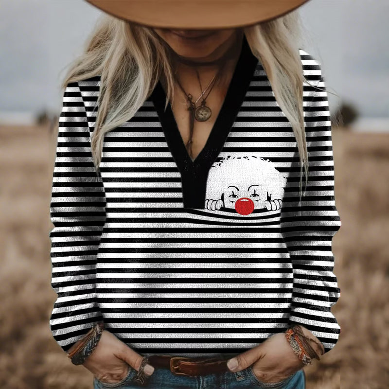 Comstylish Women's Retro Cologne Carnival Art V Neck Sweater