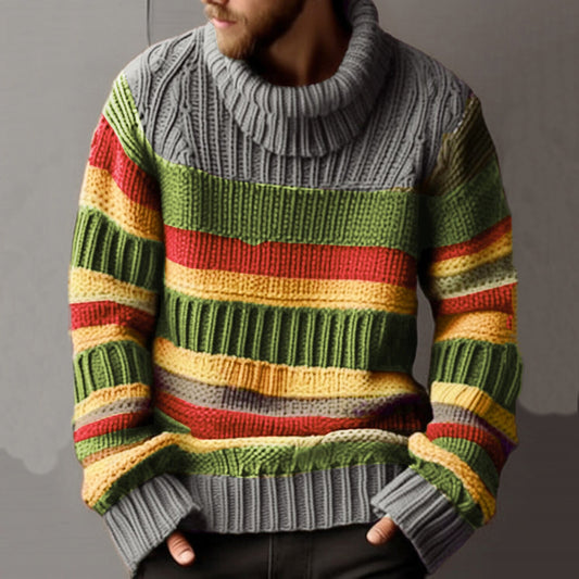 Men's Vintage Colorblock Knitted Turtleneck Sweater elevenforest