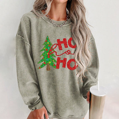 Comstylish Christmas Tree Print Crew Neck Casual Sweatshirt