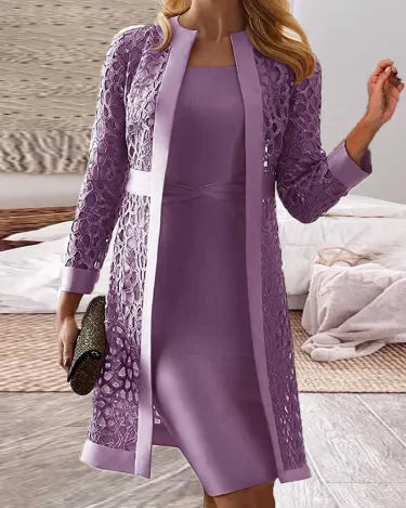 KS | Set a due pezzi - abito con cardigan in pizzo da donna