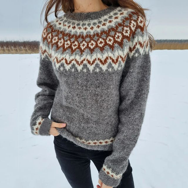 Vintage Fairman Island Print Crew Neck Long Sleeves Sweater elevenforest