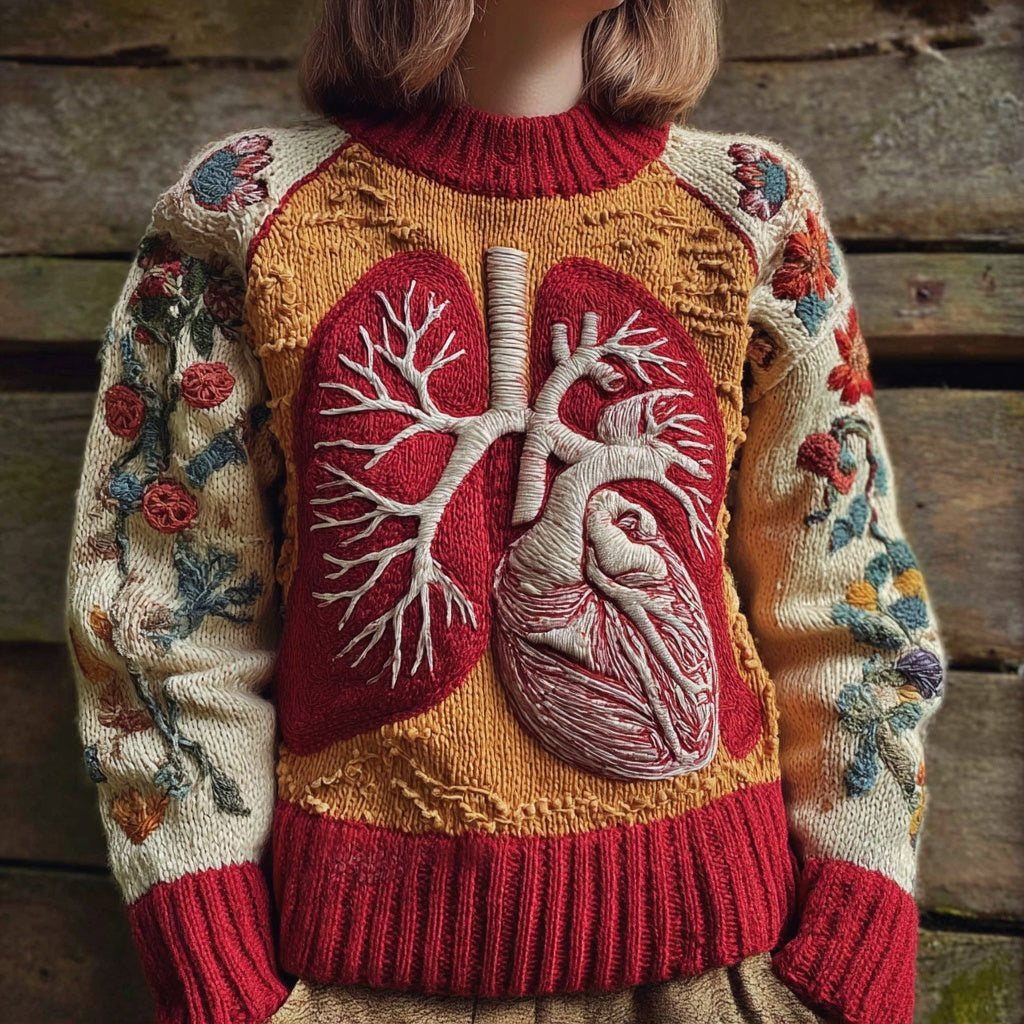 Vintage Halloween Anatomy Art Embroidered Comfy Sweater artswardrobe