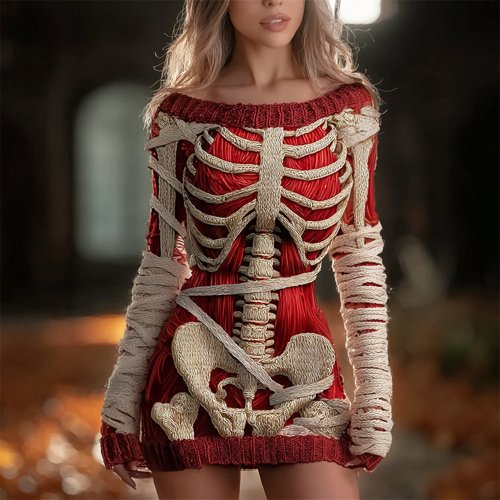 Halloween Skeleton & Bandage Art Women's Knit Slim-fit Sweater artswardrobe