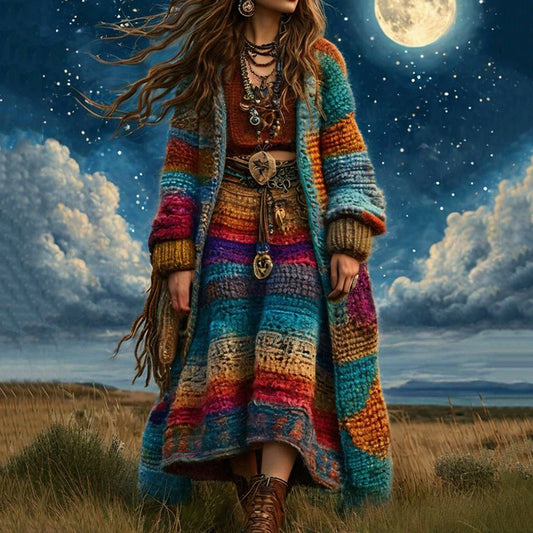 Women's Colorful Rainbow Patchwork Pattern Sweater Cardigan elevenforest