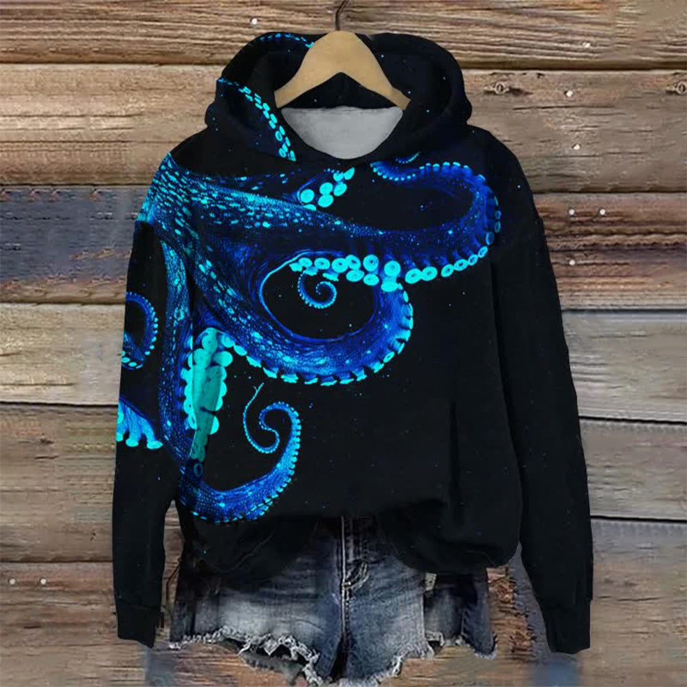 Comstylish Japanese Ocean Octopus Print Hoodie