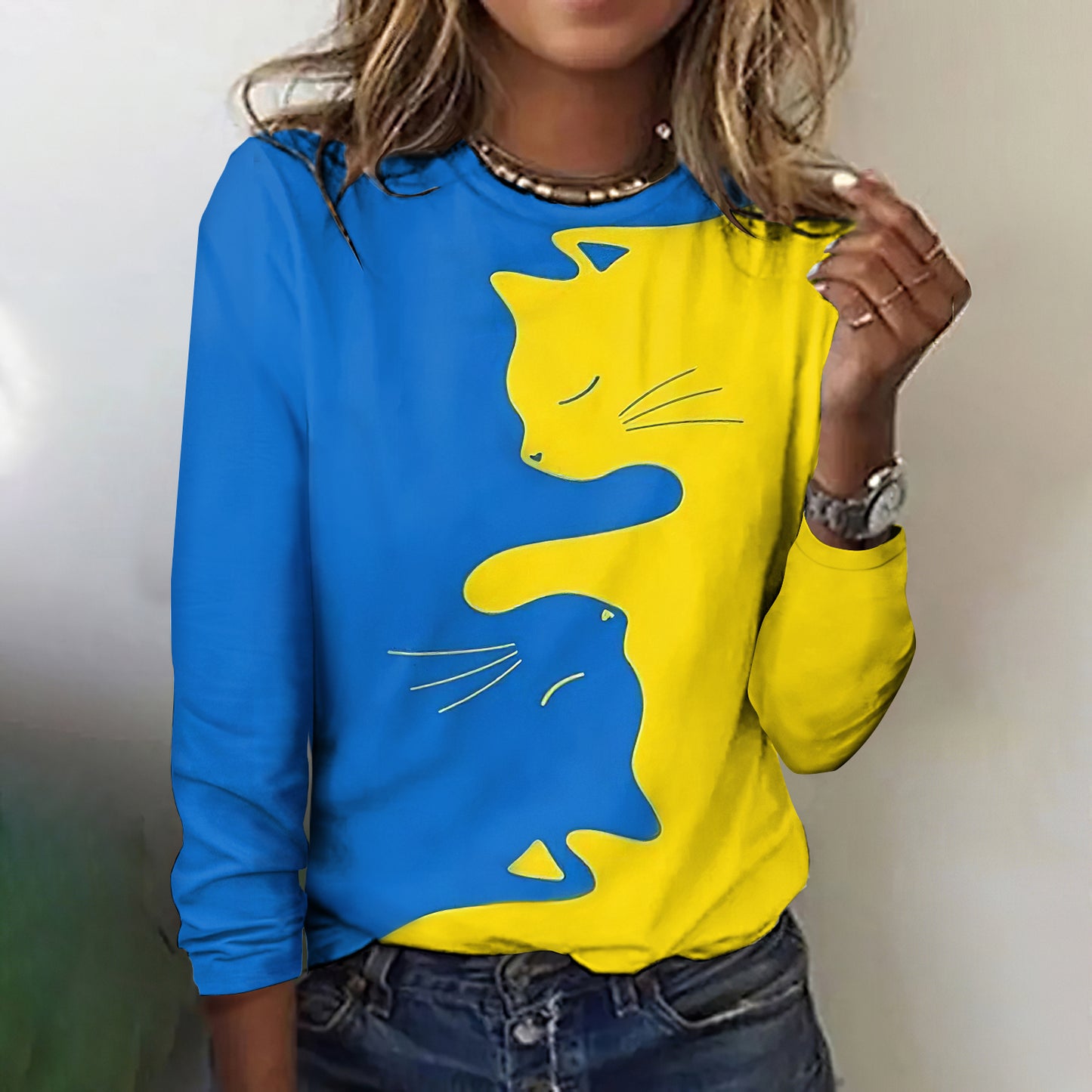 Women Support Ukrainian Cat Design T-shirt