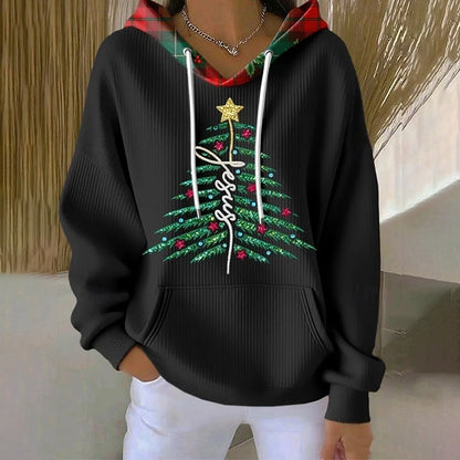 Comstylish Women's Christmas Tree Print Casual Hoodie