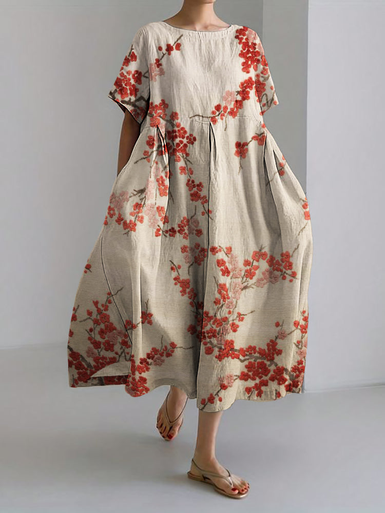 Classy Velvet Plum Blossom Linen Blend Maxi Dress