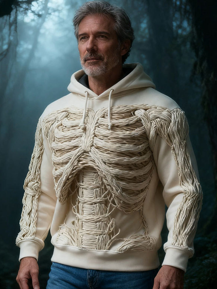 Men's Halloween Skeleton Embroidered Hooded Sweater artswardrobe